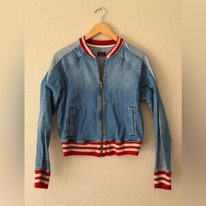 MOTHER The Runner Letterman Stripe “Where There's Smoke” Jacket, sz LG